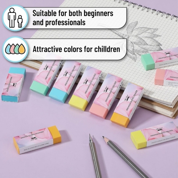 Sealed 10 Pack Mr. Pen Premium Pastel Erasers/ Pencil Erasers In Bright Colors. - Picture 7 of 11